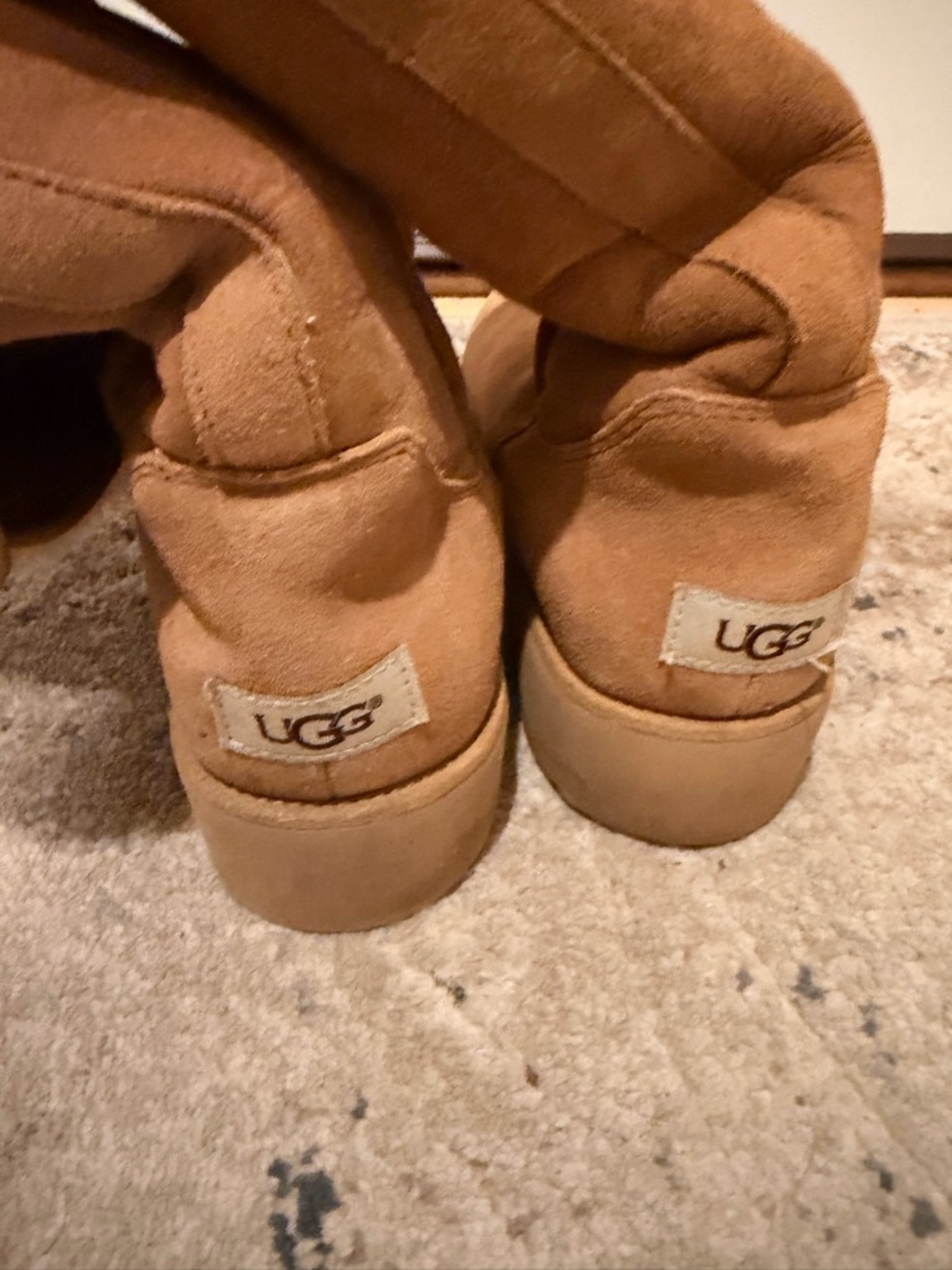 Ugg Kara Classic Boots Wedge Heel Size 9, Chestnut Shearling Lined Fold,